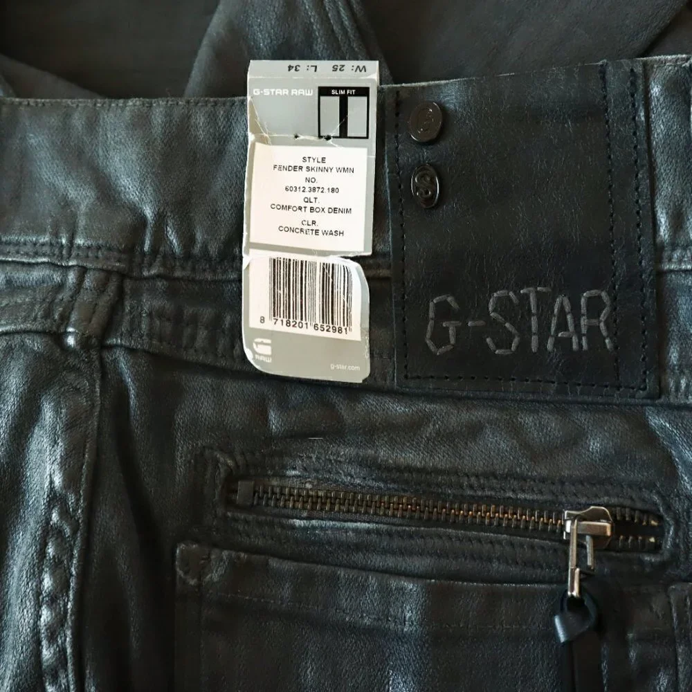 G-Star Jeans Fender Skinny Concrete Wash Gray Coated Wax Stretch NWT New Size 25